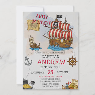 Personal Ahoy Mateys Pirate Ship Birthday Party Invitation