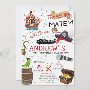 Personal Ahoy Mateys Pirate Ship Birthday Party Invitation