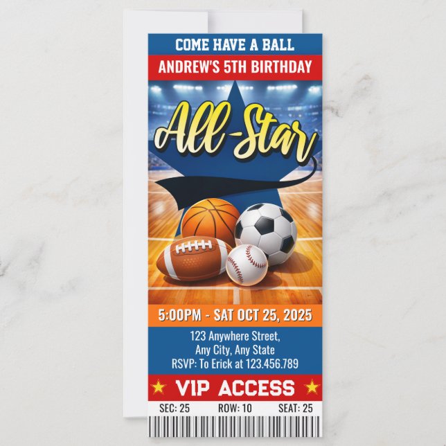 Personal All Star Birthday Party Ticket Invitation (Front)