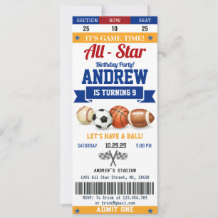 Personal All Star Sport Birthday Ticket for kid Invitation