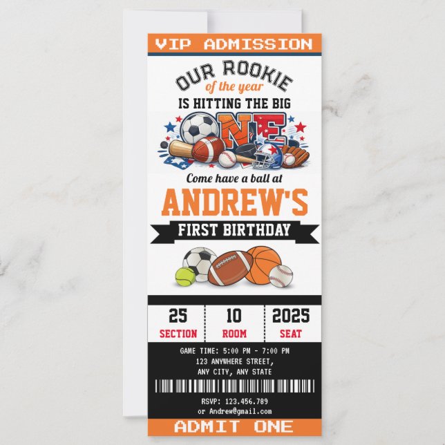 Personal All Star Sport First Birthday Invitation (Front)