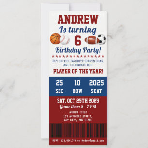 Personal All Star Sport First Birthday Invitation