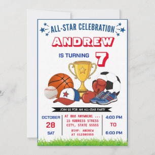 Personal All Star Sports Birthday Invitation
