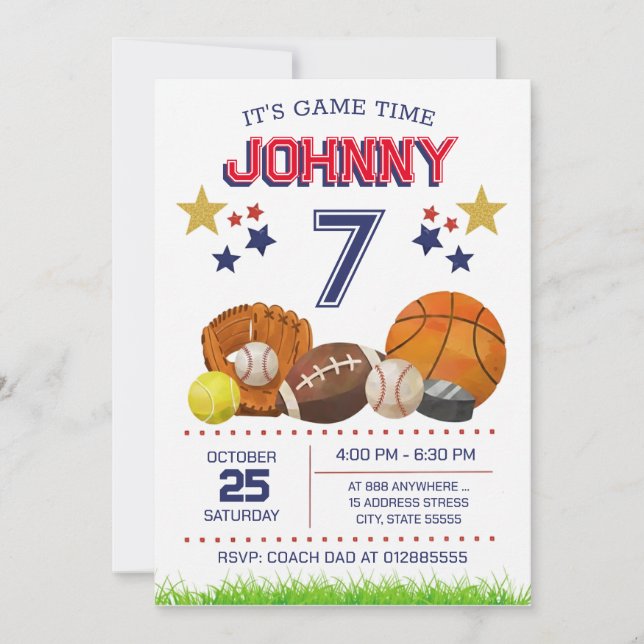 Personal All Star Sports Birthday Party Invitation (Front)