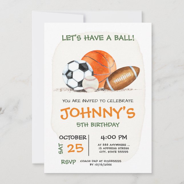 Personal All Star Sports Birthday Party Invitation (Front)