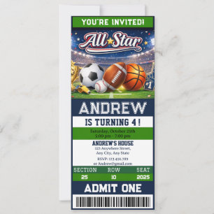 Personal All Star Sports Ticket Birthday Invitation
