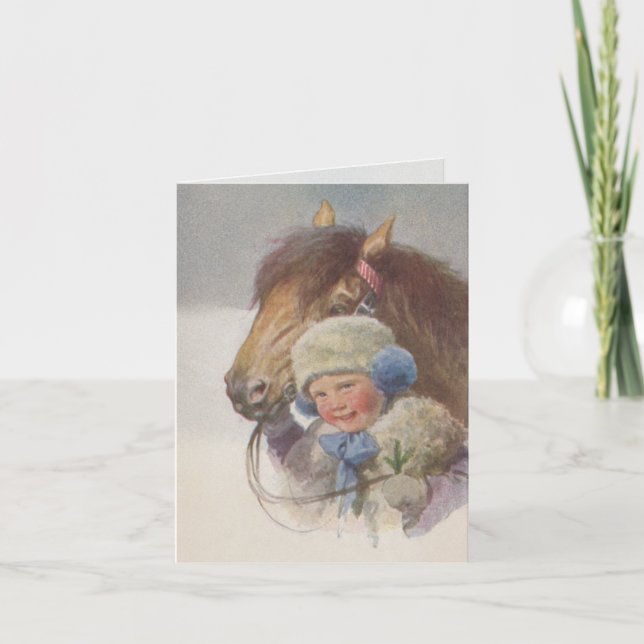 Personal Antique Winter Pony Art Note Card Cards (Front)