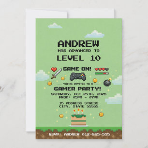 Personal Arcade Video Game Birthday Party  Invitation