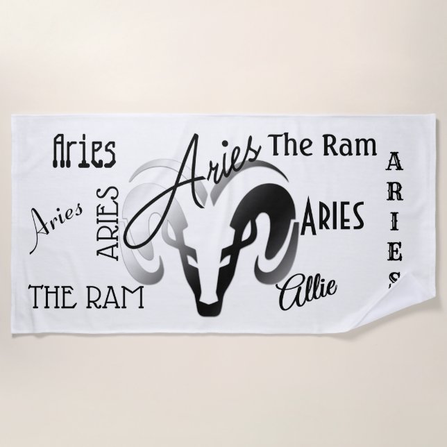 Personal Aries The Ram Zodiac Beach Towel (Front)
