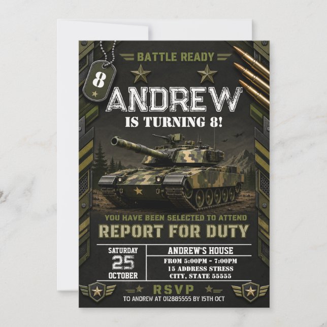 Personal Army Tank Birthday party Invitation (Front)