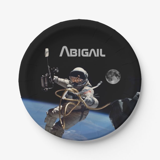 Personal Astronaut Space Walk Party Paper Plate (Front)
