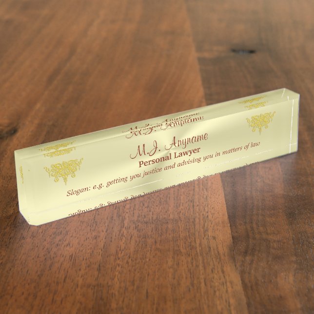Personal Attorney and golden justice logo Nameplate (Side)