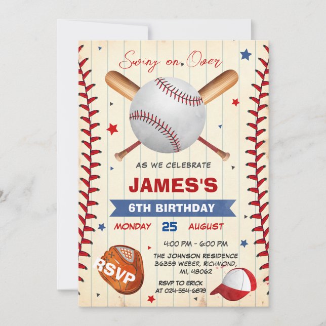 Personal Baseball Birthday Invitation with Photo (Front)