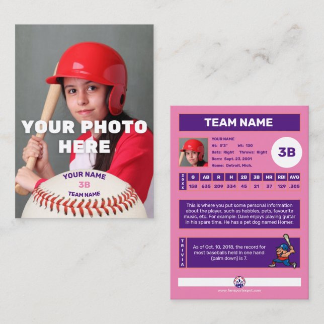 Personal Baseball Card  (Customised Batter Stats)  (Front/Back)
