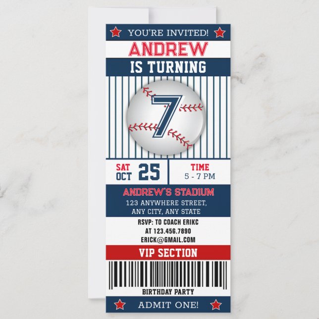 Personal Baseball Sports Ticket Style for boy Invitation (Front)