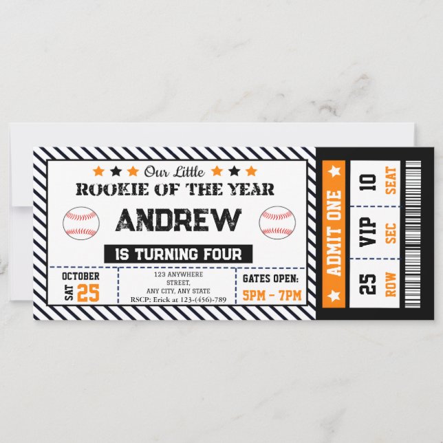 Personal Baseball ticket birthday invitation (Front)
