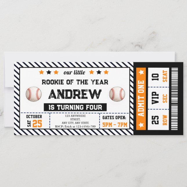 Personal Baseball ticket birthday invitation (Front)