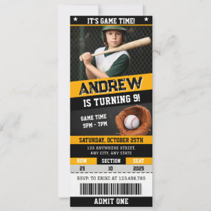 Personal Baseball Ticket Birthday With Photo Invitation