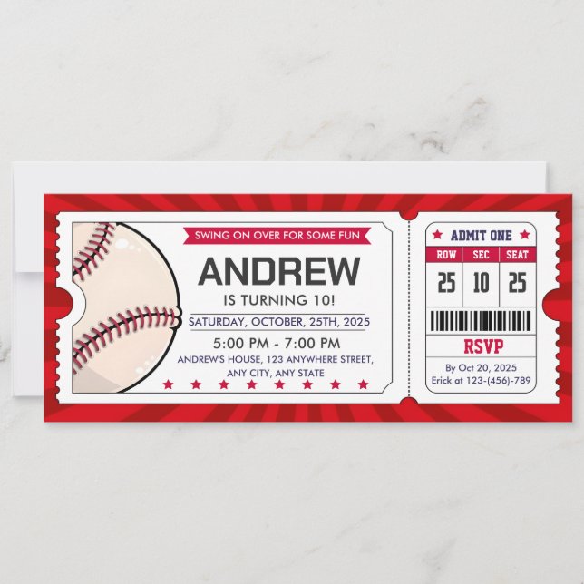 Personal Baseball Ticket Invitation (Front)
