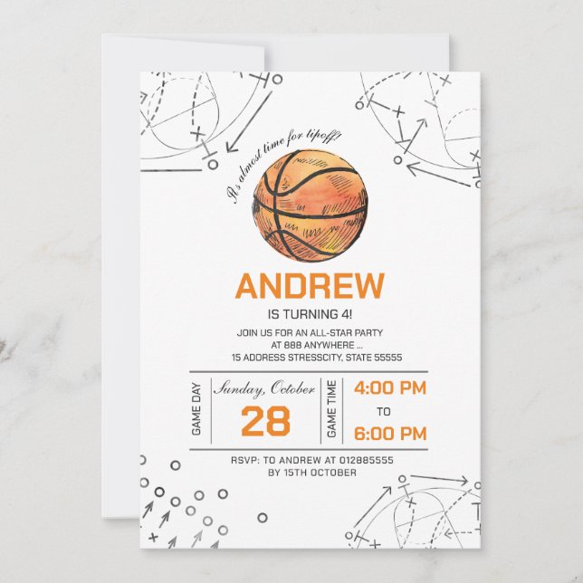 Personal basketball birthday invitation (Front)