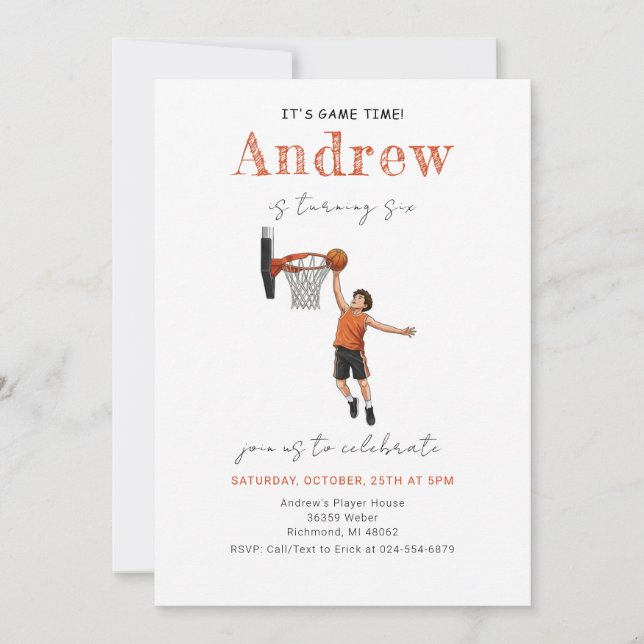 Personal Basketball Birthday Invitation (Front)
