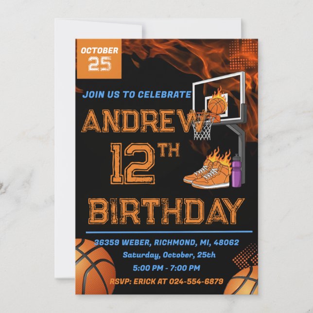 Personal Basketball Birthday Invitation Party (Front)