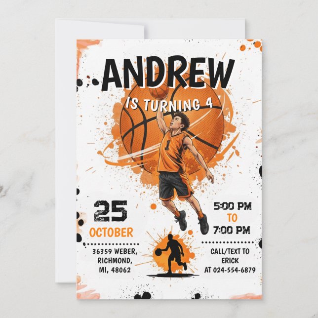 Personal Basketball Birthday Invitation Party (Front)