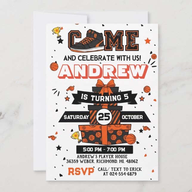 Personal Basketball Birthday Invitation Party (Front)