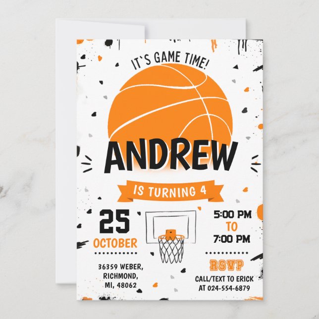 Personal Basketball Birthday Invitation Party (Front)