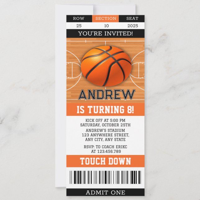 Personal Basketball Birthday Ticket Sports  Invitation (Front)