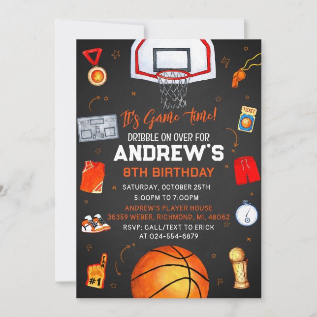 Personal Basketball Birthday with Photo Invitation (Front)