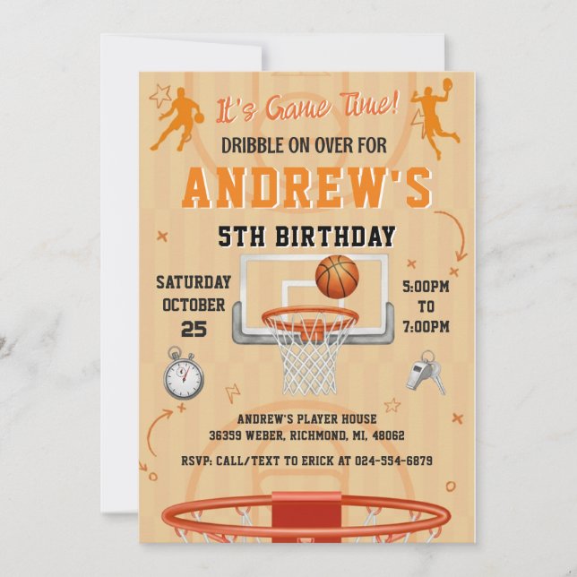 Personal Basketball Birthday with Photo Invitation (Front)