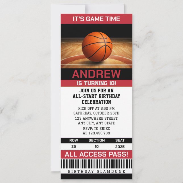 Personal Basketball High-Flying Hoops Birthday Invitation (Front)