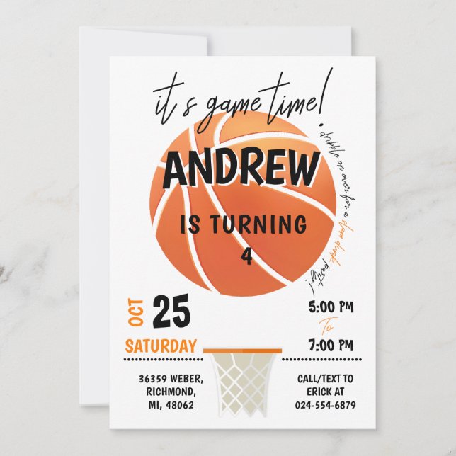 Personal Basketball Invitation Birthday Party (Front)