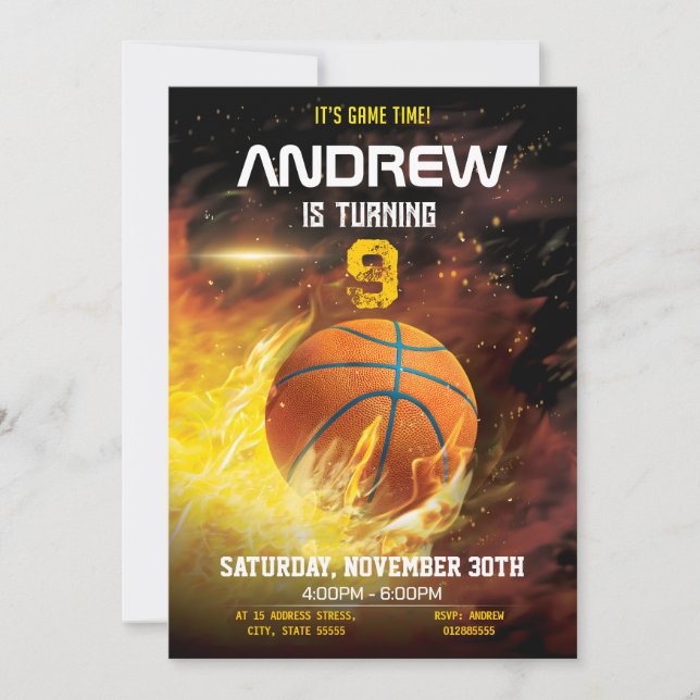Personal Basketball Printable Birthday Invitation (Front)