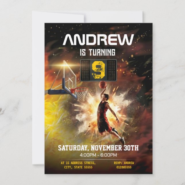 Personal Basketball Printable Birthday Invitation (Front)