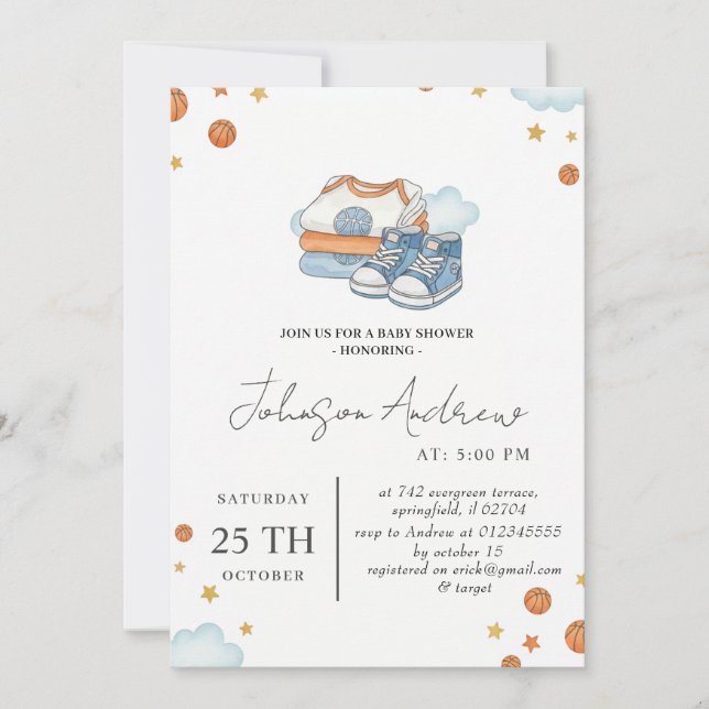 Personal Basketball Theme Baby Shower Text Invitation (Front)