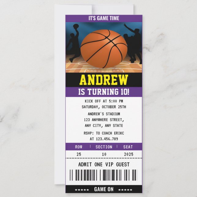 Personal Basketball Ticket Birthday Sport Invitation (Front)