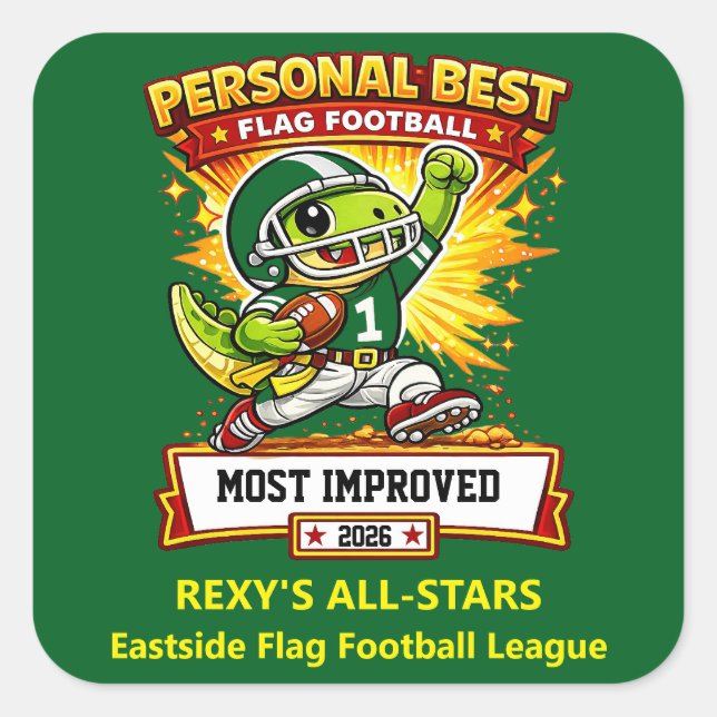 Personal Best Flag Football – Custom Kids Award Square Sticker (Front)
