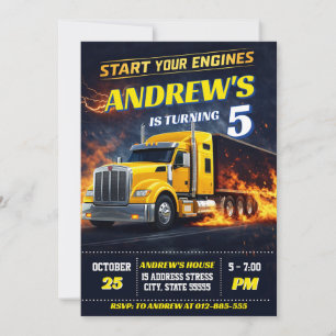 Personal Big Rig Semi Truck Birthday Invitation