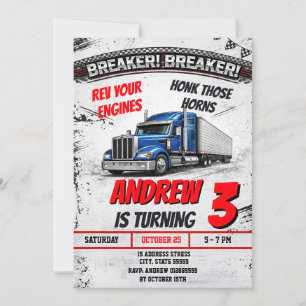 Personal Big Rig Semi Truck Birthday Invitation