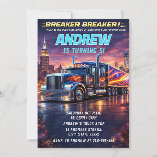 Personal Big Rig Truck Birthday party Invitation