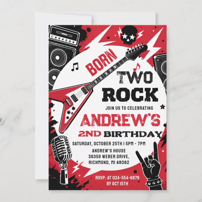 Personal Born To Rock Birthday Invitation (Front)
