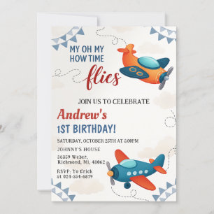 Personal Boy Aeroplane Party turning 1 birthday Invitation