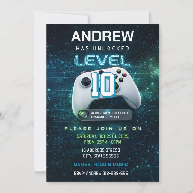 Personal boy Video Gamer birthday invitation (Front)
