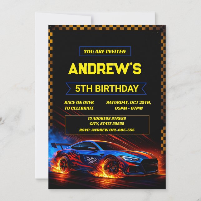 Personal Boys Racecar sport birthday invitation (Front)