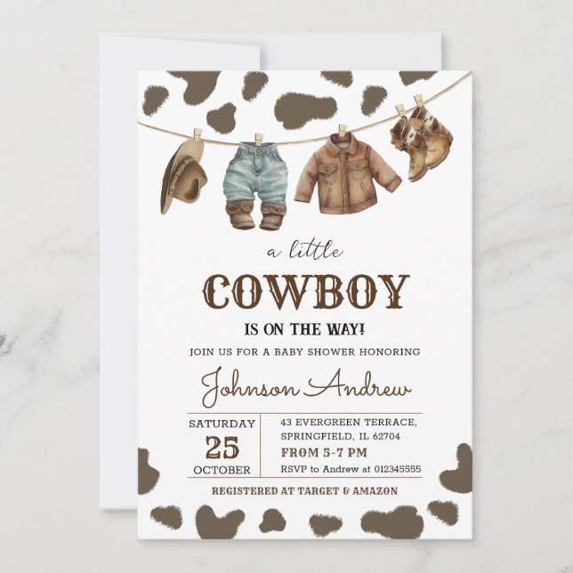 Personal Brown Cowboy Baby Shower Invitation (Front)