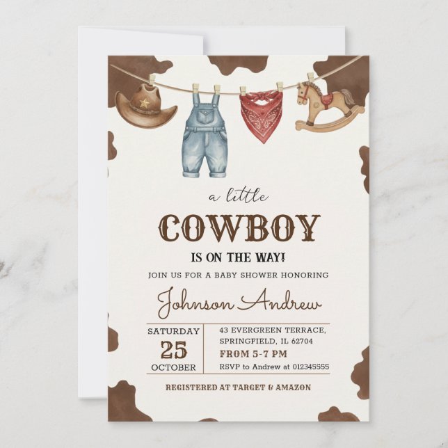 Personal Brown Cowboy Baby Shower Invitation (Front)