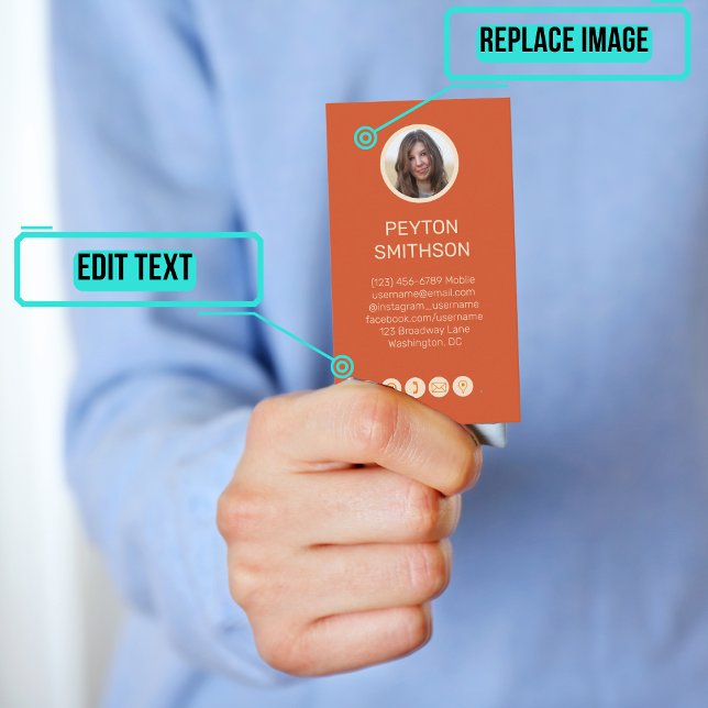 Personal Calling Card: Couple w Photos Orange Business Card (This design has photos of each partner on opposite sides of the card.)