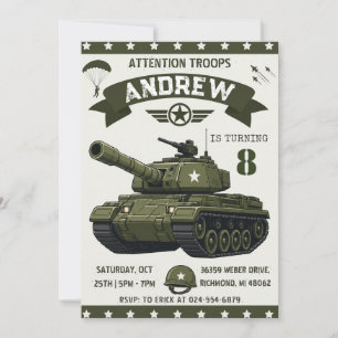 Personal Camo Army tank Birthday Invitation